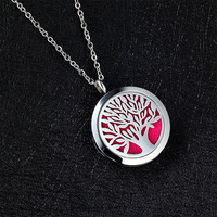 Collier minimaliste en acier inoxydable 316L avec pendentif arbre de vie ajouré, flacon diffuseur d'huiles essentielles et de parfum, boîte d'aromathérapie