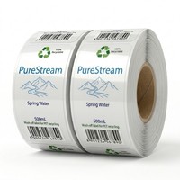 Étiquettes personnalisées lavables en PET de qualité alimentaire, autocollantes, imperméables, haute transparence, en rouleau, pour bouteilles de minéraux recyclables