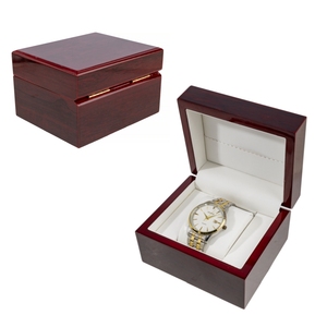 Cofanetto Singolo Grande con Venatura <span class=keywords><strong>Legno</strong></span> e Finitura Mogano Lucido per Orologio, Espositore con Scomparto Gioielli - Product Image 1
