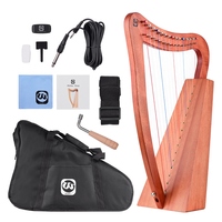 Walter.t 15 cordes Lyre Harp Instrument à cordes en bois avec sac de transport Sangle Chiffon de nettoyage Clé d'accordage Pickup pour débutants