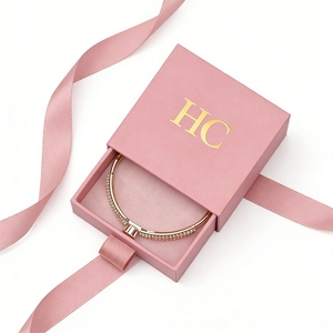 Vintage Bracelet Box Rigid Drawer Box Jewelry Gift Box with Ribbon Soft <b>Padded</b> Insert Foil Stamping Custom Logo OEM Factory - Product Image 4