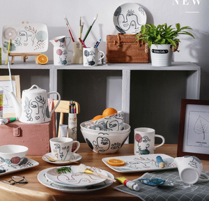 Assiettes en céramique à motifs linéaires artistiques pour une dégustation élégante et des accessoires de décoration intérieure, ensembles de vaisselle de luxe blancs, 72 pièces - Product Image 5