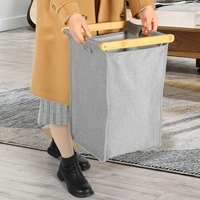Panier à linge autoportant en bambou avec sacs coulissants, organisateur de vêtements en bois, paniers de rangement pour la salle de bain