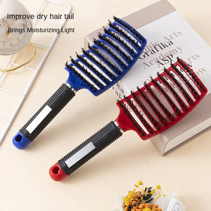 Cepillo de pelo profesional personalizado con logotipo, cerdas de jabalí, mango de goma, compacto, cuadrado, con función de masaje para desenredar el cabello - Product Image 6