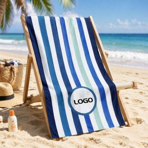 Serviette de plage rayée de luxe en microfibre imprimée, antimicrobienne, séchage rapide, avec sac de rangement à cordon, logo personnalisé, légère et sans sable - Product Image 3