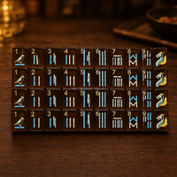 AvaAcrylic Jeu de tuiles de mahjong américain en acrylique gravé motif Tortue, Ambre, Porte-bonheur, Coccinelle, avec tapis, supports et table, Cadeaux et divertissement