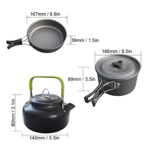 Ensemble de cuisine et théière pour 2-3 personnes, camping en plein air, en alliage d'aluminium antiadhésif avec couvercle de casserole, poêle à frire - Product Image 4