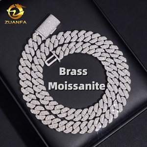 Promotion Chaîne cubaine 10 mm à 3 rangs en laiton, style Hip Hop, entièrement sertie de moissanite, collier Miami <span class=keywords><strong>Cuban</strong></span> pour rappeur - Product Image 1