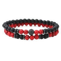 Nouvelle mode Bracelet en acier pour hommes fait à la main avec perles d'oeil de tigre givrées de 6mm Bracelet en pierre de zircon pour mariage ou cadeau
