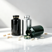 Conteneur Rond Grand Format 580 ml Noir Vert Argenté Anti-Lumière pour Capsules en Vrac et Compléments Alimentaires avec Bouchon à Vis