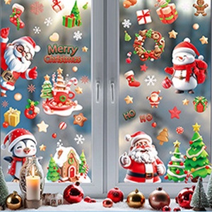 Hạnh Phúc giáng sinh PVC tường <span class=keywords><strong>Sticker</strong></span> Set Cây giáng sinh bông tuyết bức tranh tường Santa Claus Elk cửa sổ Đề can dán - Product Image 1