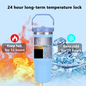 Venta al por mayor 2025 Vaso térmico de acero inoxidable de 20 oz con doble pared, a prueba de fugas, con pajita abatible y aislamiento al vacío, para café de viaje de 30 oz - Product Image 6