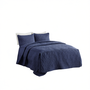 Set Copriletto Trapuntato Navy Queen 3 Pezzi, Coperta Plissettata con Motivo Solido, 100% Poliestere per Camera da Letto - Product Image 1