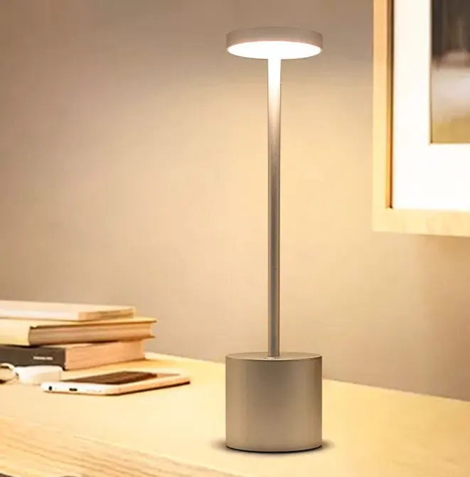 LED Cordless Table Lamp, USB Rechargeable 2600mAh Battery Energy Saving Desk Lamp 3 Levels Brightness Night Light Metal Aluminum
