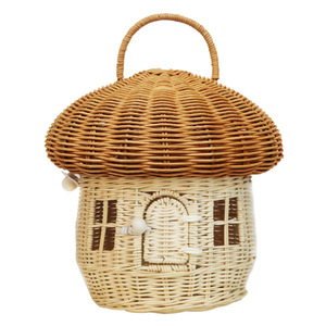 Livraison Gratuite Sac à main Acorn fait main en rotin, osier et paille, boîte de rangement en forme de champignon, <span class=keywords><strong>panier</strong></span> à jouets <span class=keywords><strong>pour</strong></span> enfants, accessoires de photographie tressés - Product Image 5