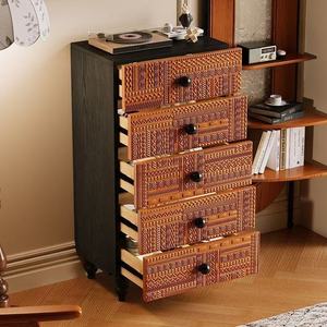 Aparador de mango tallado vintage negro de Bélgica, mueble de almacenamiento de gran capacidad con cinco cajones, armario de estilo antiguo para sala de estar - Product Image 3