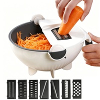 Voedselveilige siliconen 9-in-1 multifunctionele groentesnijder, handmatige mandoline, rasp, afgietbak, roestvrijstalen messen