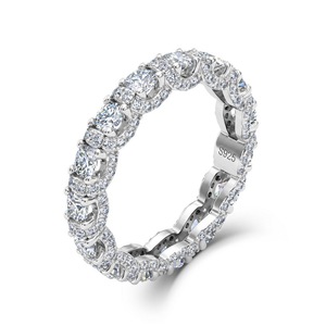 Anello <span class=keywords><strong>Eternity</strong></span> Halo in Argento Sterling S925 Placcato Rodio Senza Nichel con Moissanite, Fede Nuziale Impilabile con Pavé Completo per Lei - Product Image 1