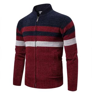 Veste cardigan en tricot à fermeture éclair en cachemire et laine à rayures jacquard décontractée pour homme avec logo personnalisé - Product Image 5