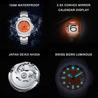 Montres mécaniques automatiques pour hommes, montre étanche en acier inoxydable, bracelet réglable, cadran lumineux, résistant aux chocs