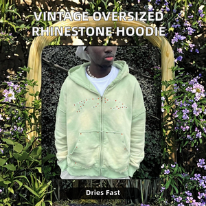 Sudadera con Capucha Personalizada de Marca Privada para Hombre, Estilo Vintage, Talla Grande, 500GSM, Felpa de Algodón, Cierre de Cremallera, Lavado Ácido, Desgastada, Decolorada por el Sol, con Pedrería - Product Image 2