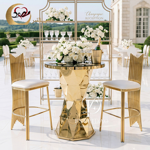 Stainless Steel Mirror <b>Bar</b> High Top Cocktail <b>Table</b> with Modern Design for Wine Cellar & Outdoor Use - Product Image 5