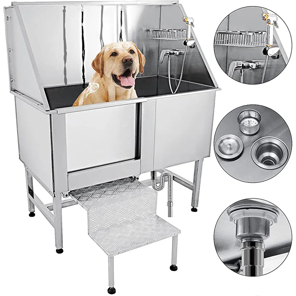 Tinas de baño de spa para mascotas de acero inoxidable 304, equipo veterinario, bañera de aseo para perros