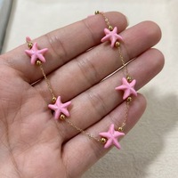 Collier en acier inoxydable 18K avec chaîne de clavicule, perles en acier et étoiles de mer turquoise pour femme, plusieurs couleurs disponibles