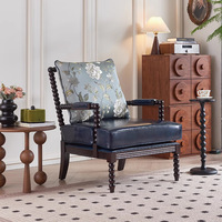 Fauteuil individuel rembourré en bois massif de style américain vintage, fauteuil lounge français du milieu du siècle, fauteuil à oreilles rembourré de duvet