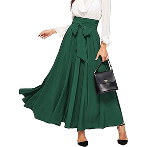 Phụ Nữ Thanh Lịch Bowknot Tie Cao Eo Váy Tie Phía Trước Dài Maxi Váy Văn Phòng Phụ Nữ A-Line Váy - Product Image 1