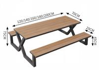 Ensemble table et chaises tout-en-un d'extérieur en plastique imitation bois pour jardin, cour, villa, site panoramique, parc, table de repas résistante au soleil