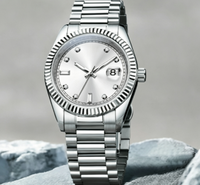 Montre mécanique automatique pour homme, plaquée or, avec lunette cannelée, bracelet Jubilé en acier inoxydable, montre-bracelet de style professionnel