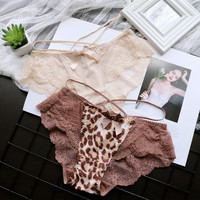 Culottes en dentelle pour femmes, imprimé léopard, taille mi-haute, style japonais, 0818