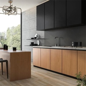 Cavio milimalism ตู้ครัวแบบปรับแต่งได้ครบชุดตู้ครัวโมเดลไม้แบนสีดำ - Product Image 3