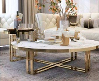 Nouveau design de table centrale populaire pieds en métal doré dessus en marbre table basse de salon 10 en acier inoxydable personnalisé moderne