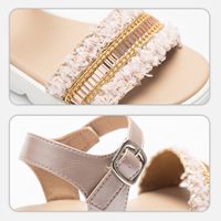 Sandales pour filles à talon haut et semelle épaisse en tweed rose avec fermeture auto-agrippante à la cheville, chaussures décontractées d'été pour tout-petits, idéales pour les fêtes et les activités de plein air