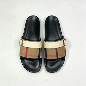 Plaid Pattern PU Slides Anti-Slippery designer Fashion Men's slide Slippers with <b>Buckle</b> Decoration EVA Midsole luxury <b>sandals</b> - Product Image 2