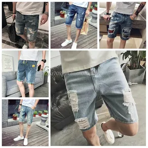 Wholesale Light Blue Shorts Men's Perforated Denim Shorts