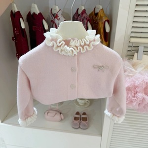 Tongxingyuan Baby Girl Pink Ruffled Cardigan Sweater Set Thickening Warm Winter Outfit - Product Image 3