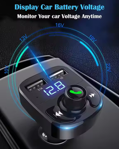 Chargeur de voiture mains libres, transmetteur FM sans fil BT, récepteur radio, adaptateur audio MP3, double port USB compatible - Product Image 3