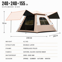 Tente de camping automatique 2-en-1 avec auvent, double couche, tissu Oxford 210D, imperméable PU2000mm, pour 2 à 6 personnes, idéale pour les voyages en famille en extérieur