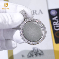 NUOYA 925 Sterling Silver Moissanite Photo Pendentif Double Face Cercle Rotatif Glacé Personnalisé Mémoire Bijoux Cadeau pour Femmes
