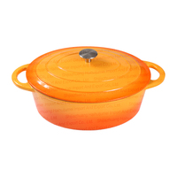 Casserole ovale moderne en fonte émaillée rouge avec doubles poignées, compatible gaz et induction, grande capacité, pour soupes et bouillons, type Dutch