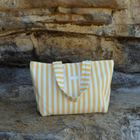 Sac Fourre-Tout Rayé en Toile Écologique Royal Fair avec Impression Logo Personnalisé, Sac de Plage et Épaule en Toile Oversize pour Femme