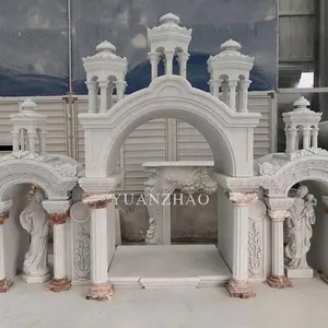 Mesa de altar antiga ocidental de pedra natural esculpida à mão em mármore branco para igreja cristã