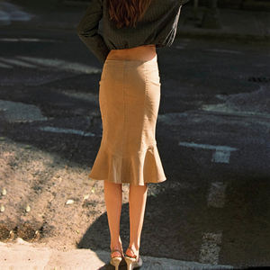 Y2K Corduroy Dropped Waist Vintage <b>Mermaid</b> Midi <b>Skirt</b> Spring Floral Embroidery Slim Fit Slit Hem Eco-Friendly - Product Image 3