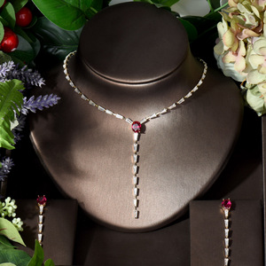 HIBRIDE brillant longue goutte mariée 2 pièces collier boucle d'oreille <span class=keywords><strong>ensemble</strong></span> de bijoux <span class=keywords><strong>pour</strong></span> femmes robe de mariée accessoires <span class=keywords><strong>ensemble</strong></span> de bijoux N-770 - Product Image 2