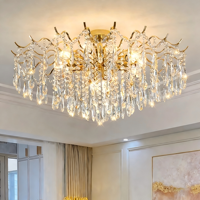Magnifique Suspension Luminaire Or pour Chambre et Salle à Manger, Lustre Cristal Multi-Têtes E14 pour Salon, Salle d'Exposition, Maison et Restaurant