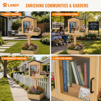 Station de partage de livres pour jardin communautaire, boîte de bibliothèque extérieure en bois raffiné avec trois jardinières et base de montage sur poteau