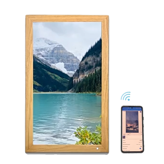 Dericsson 21.5 Inch WiFi Wood HD Smart Digital Photo Frame with Wall Hanging Stand and Video Support ROHS Certified